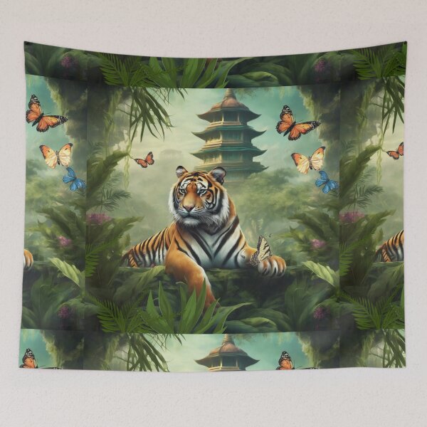 Item preview, Tiger and butterfly, plants, flowers, nature, pagoda, China designed and sold by Sugar Wisdom .