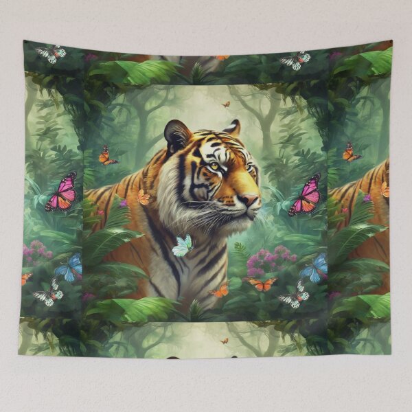 Item preview, Tiger and butterfly, plants, flowers, nature, pagoda, China designed and sold by Sugar Wisdom .