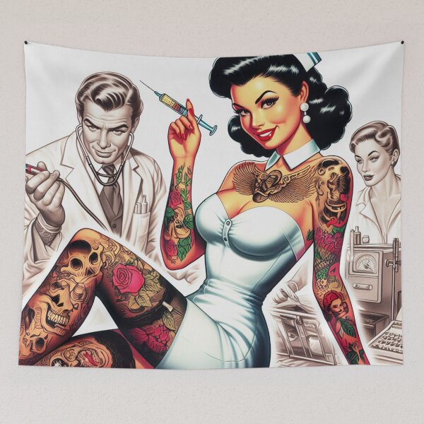 Item preview, Retro Tattooed Nurse designed and sold by PulpVintage.