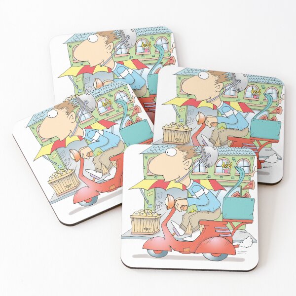 Item preview, Braindrops cartoon of food delivery driver designed and sold by braindrop.