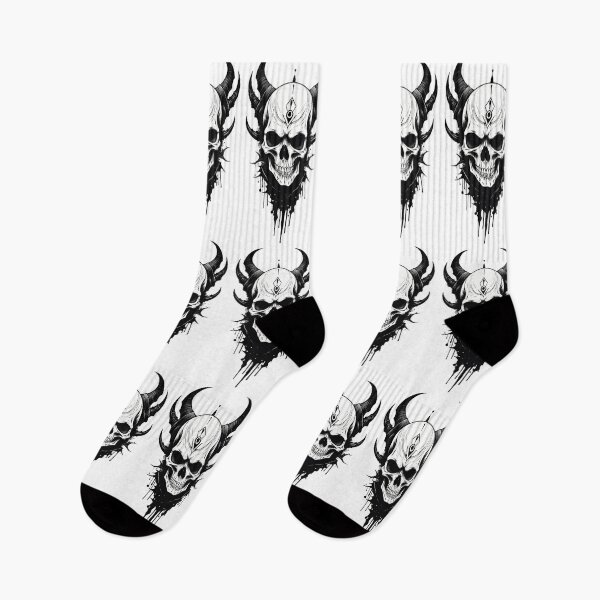 Item preview, Black & White Horned Metalhead Tribal Skull Graphic  designed and sold by DopeStick.