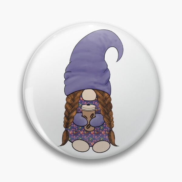 Item preview, Girl gnome with coffee, brown braids and sloth with donut pajamas designed and sold by Barbara Felts.
