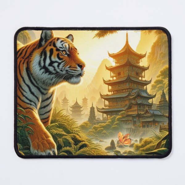 Item preview, Tiger and butterfly, plants, flowers, nature, pagoda, China designed and sold by Sugar Wisdom .