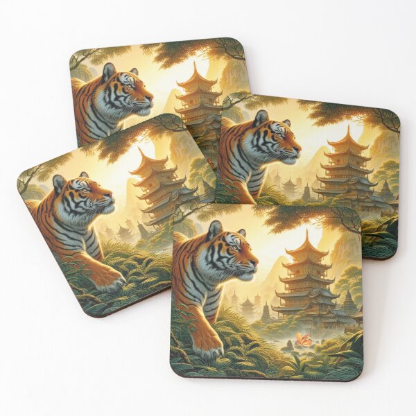 Item preview, Tiger and butterfly, plants, flowers, nature, pagoda, China designed and sold by Sugar Wisdom .