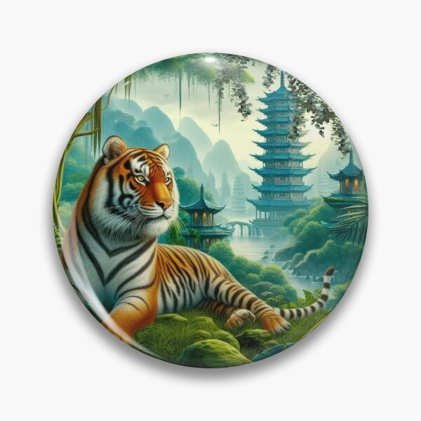 Item preview, Tiger and butterfly, plants, flowers, nature, pagoda, China designed and sold by Sugar Wisdom .