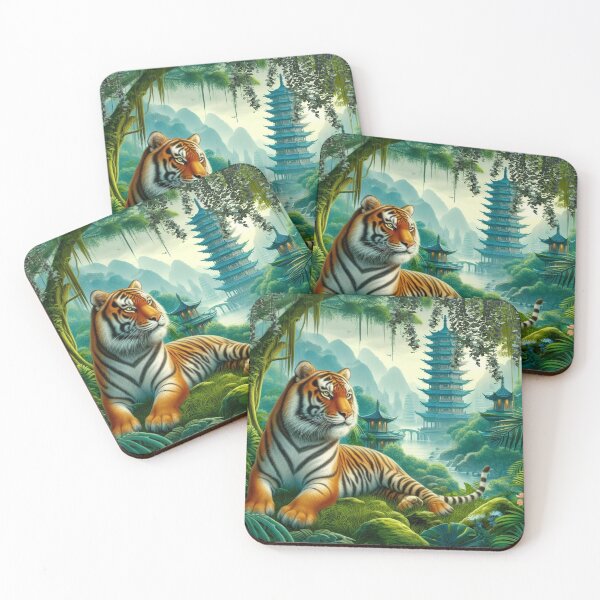 Item preview, Tiger and butterfly, plants, flowers, nature, pagoda, China designed and sold by Sugar Wisdom .