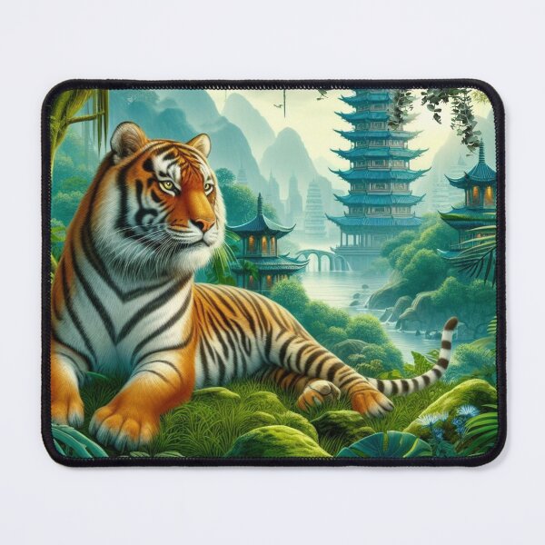 Item preview, Tiger and butterfly, plants, flowers, nature, pagoda, China designed and sold by Sugar Wisdom .