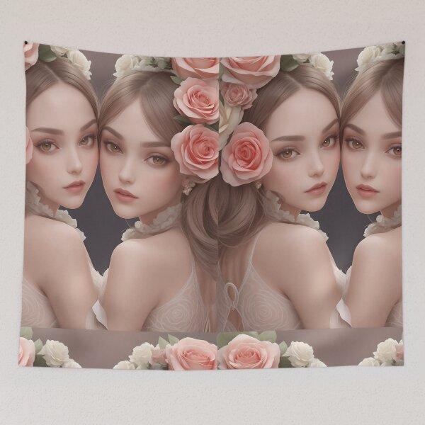 Item preview, twin princesses young women with roses designed and sold by Carlos Gudino.