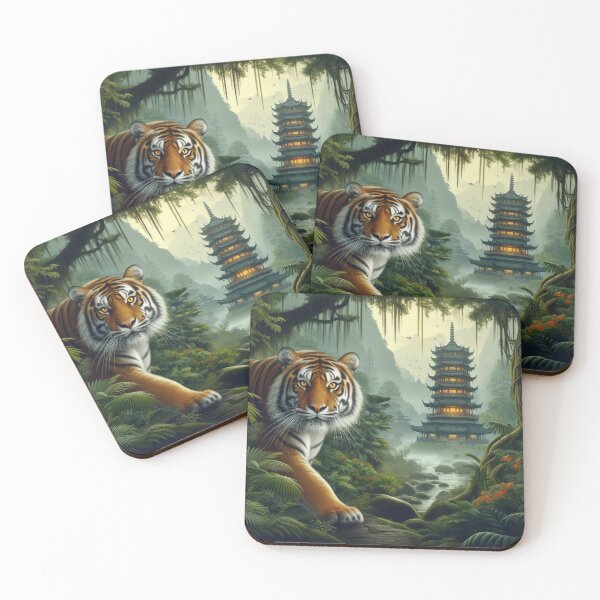 Item preview, Tiger and butterfly, plants, flowers, nature, pagoda, China designed and sold by Sugar Wisdom .