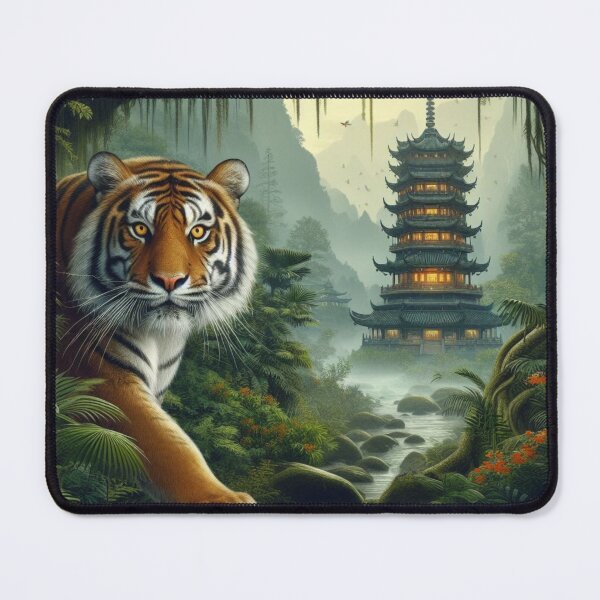 Item preview, Tiger and butterfly, plants, flowers, nature, pagoda, China designed and sold by Sugar Wisdom .
