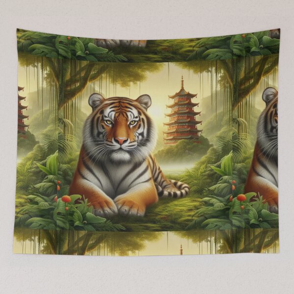 Item preview, Tiger and butterfly, plants, flowers, nature, pagoda, China designed and sold by Sugar Wisdom .
