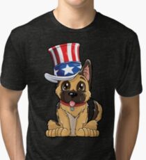 German Shepherd American Flag Hat T shirt 4th of July Dog Tri-blend T-Shirt