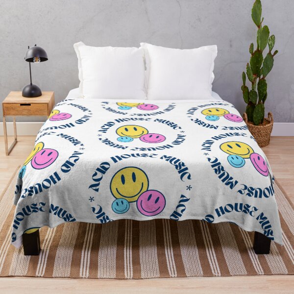 Aperçu de l'œuvre ACID HOUSE - Police Circulaire Avec 3 Smileys (marine/rose/bleu) créée et vendue par Discothreadz.