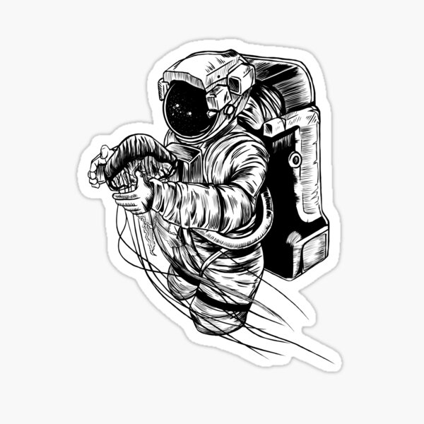 "Astronaut Jellyfish Surrealism Line Art" Sticker by germansisters