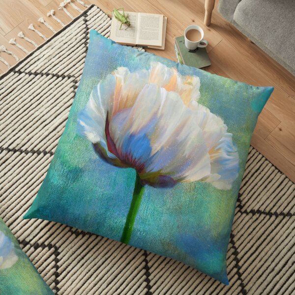 Painterly Poppy flower dramatic floral art Floor Pillow