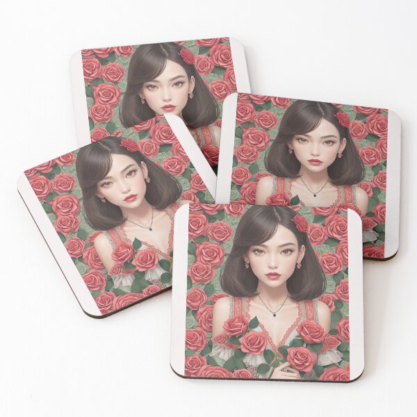 Item preview, feminine young latin woman in set of beautiful red roses designed and sold by Carlos Gudino.