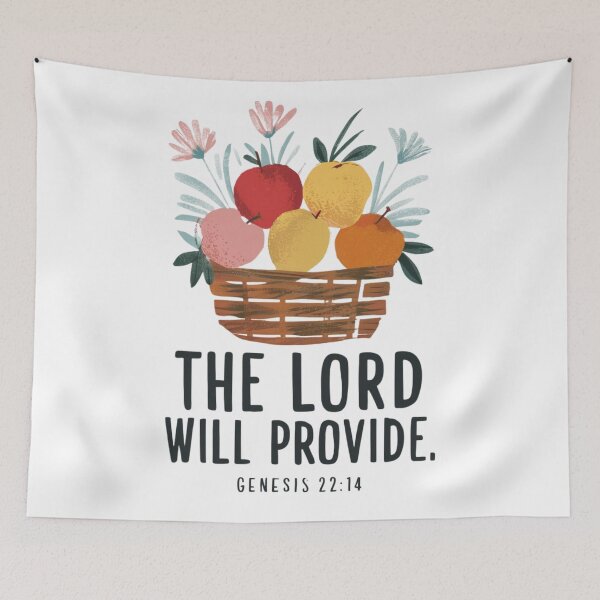 Item preview, The Lord Will Provide - Genesis 22:14, Basket Overflowing with Fruits and Flowers Art designed and sold by Faithloveshop.