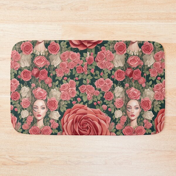 Item preview, feminine woman face in set of beautiful red pink and yellow roses designed and sold by Carlos Gudino.