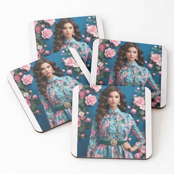 Item preview, Beautiful spring printed dress in green and pastel blue with multicolored roses designed and sold by Carlos Gudino.