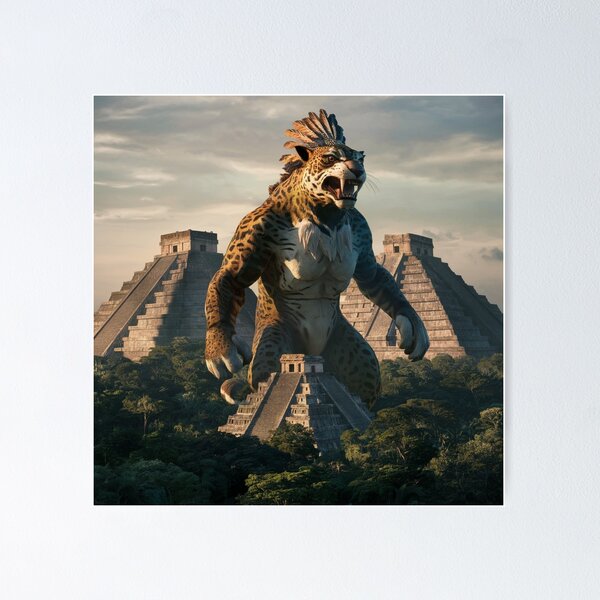 Item preview, The Kaiju Jaguar, towering over a dense Mexican jungle designed and sold by Titan33.