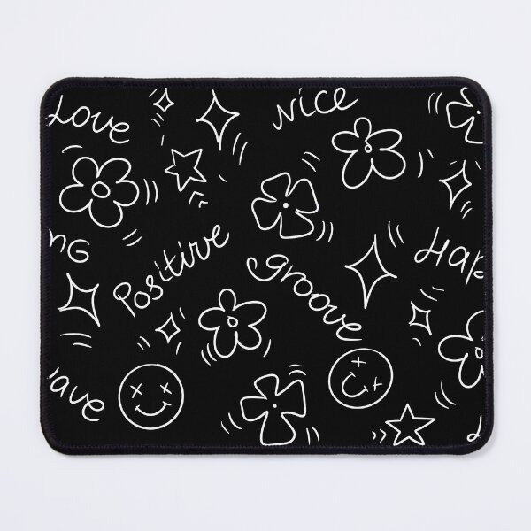 Item preview, Pattern textile, for pillows and bandanas, positive good vibes white elements, emoji, flower, star, decal, designed and sold by NatalkaP.
