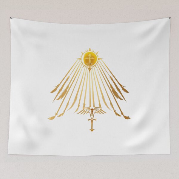 Item preview, sun with rays coming out of it with a golden cross on a white background designed and sold by Enga6.