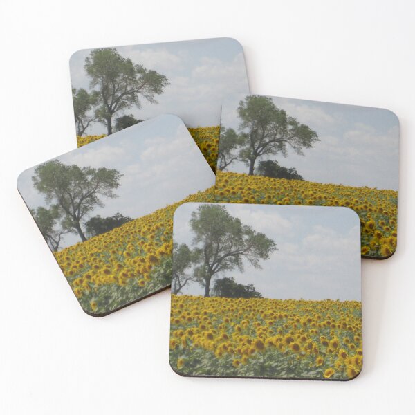 Item preview, Campo de girasoles tranquilo y relajado, árbol y cielo con nubes designed and sold by JoyousArt4u.