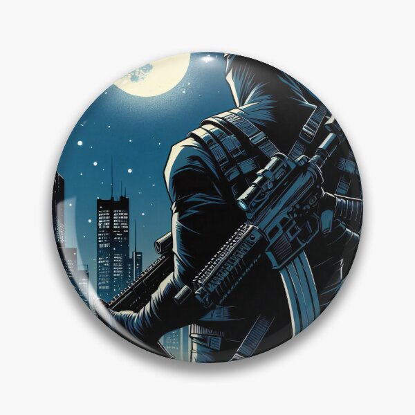 Item preview, Modern comic art, ninja on the roof with gun designed and sold by Salimgor Hangaround Music.