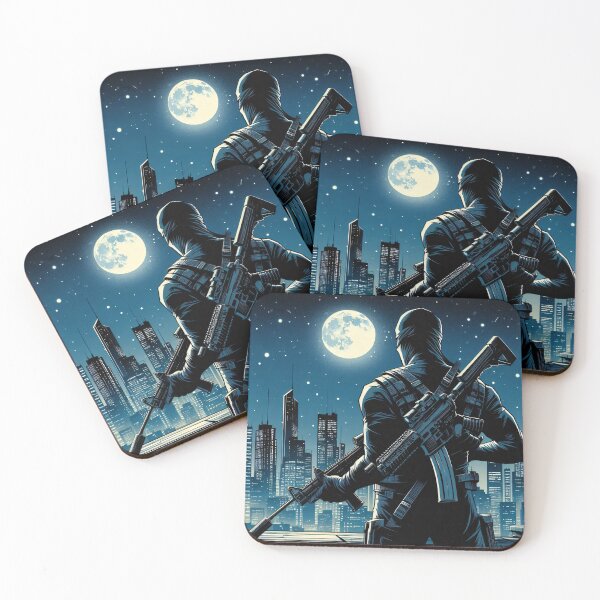 Item preview, Modern comic art, ninja on the roof with gun designed and sold by Salimgor Hangaround Music.