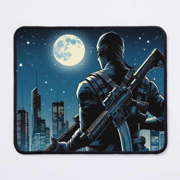 Item preview, Modern comic art, ninja on the roof with gun designed and sold by Salimgor Hangaround Music.