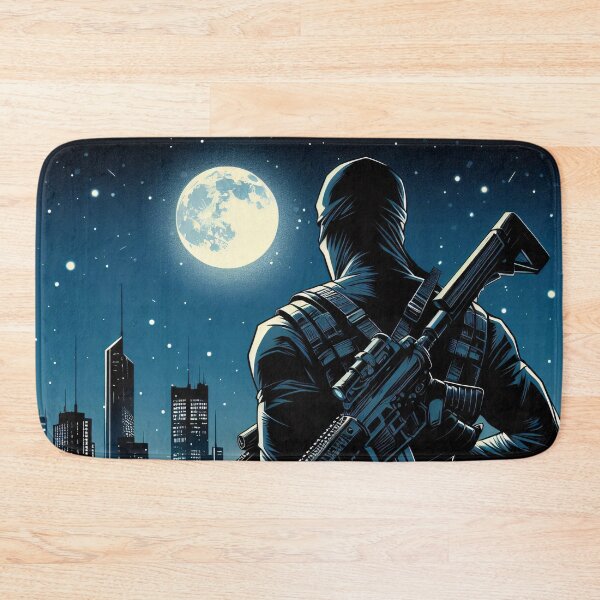 Item preview, Modern comic art, ninja on the roof with gun designed and sold by Salimgor Hangaround Music.