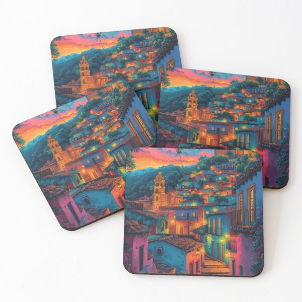 Item preview, Colorful sunset over quaint old town street designed and sold by Artessie.