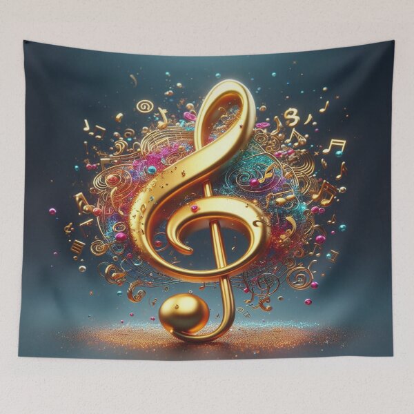 Item preview, Pretty In Pink & Turquoise A Gold Treble Clef  AI Generated designed and sold by BrightrDayMusicArt.