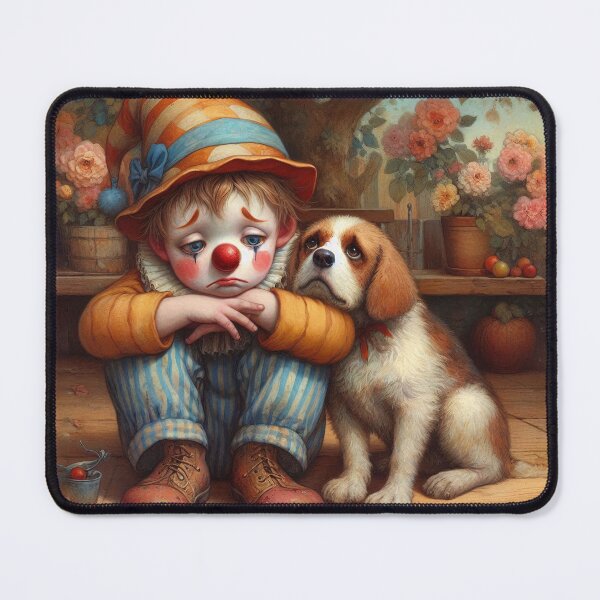 Item preview, Sad Boy Clown with a Dog - Whimsical Clowns designed and sold by MarinaFila.