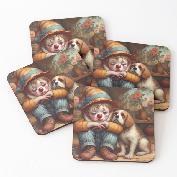 Item preview, Sad Boy Clown with a Dog  - Whimsical Clowns designed and sold by MarinaFila.