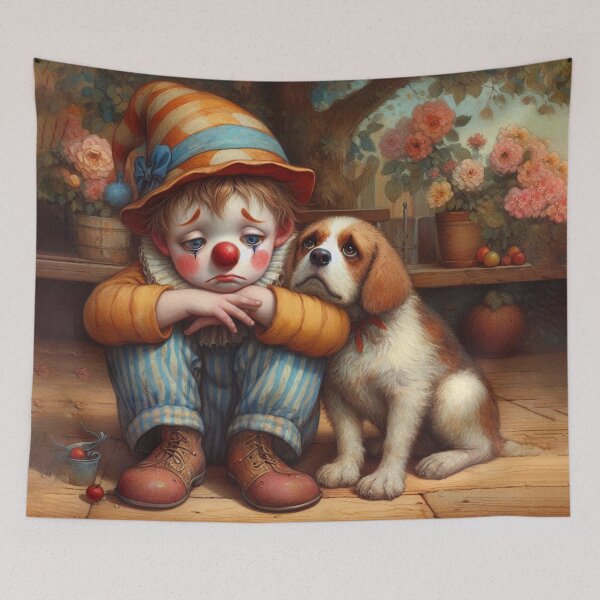 Item preview, Sad Boy Clown with a Dog  - Whimsical Clowns designed and sold by MarinaFila.