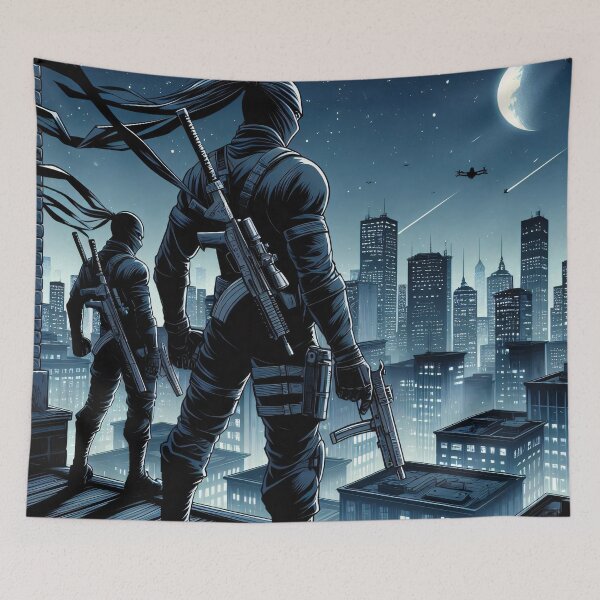 Item preview, Modern Comic Art, Two modern ninjas on the roof designed and sold by Salimgor Hangaround Music.