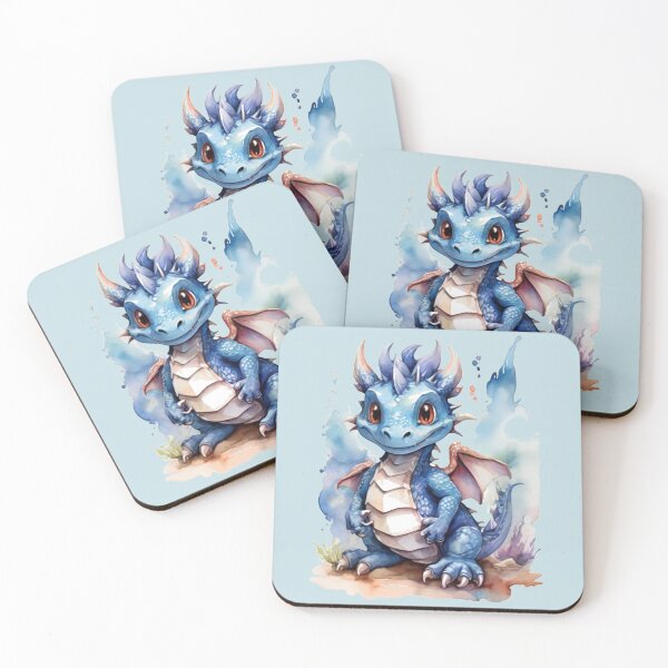 Item preview, digital watercolor of a blue dragon - blue background designed and sold by Rose Design & Photos.