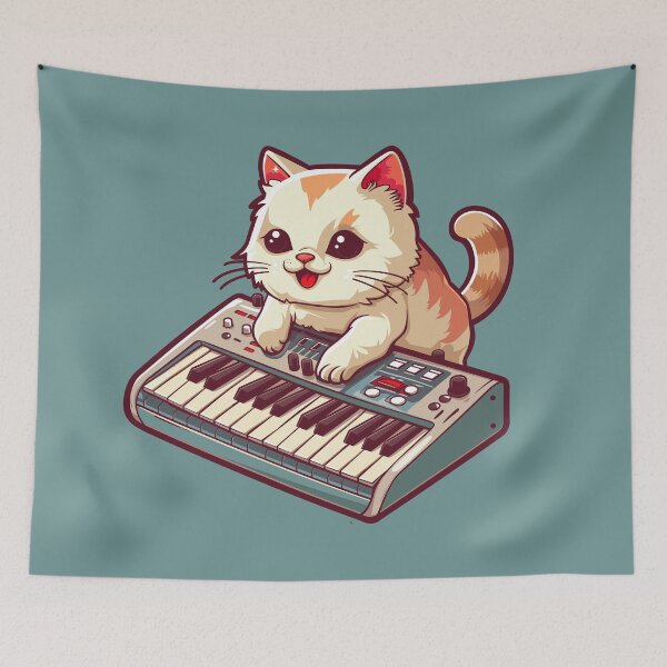 Item preview, Adorable Cat & Vintage Synthesizer designed and sold by Sitchko.