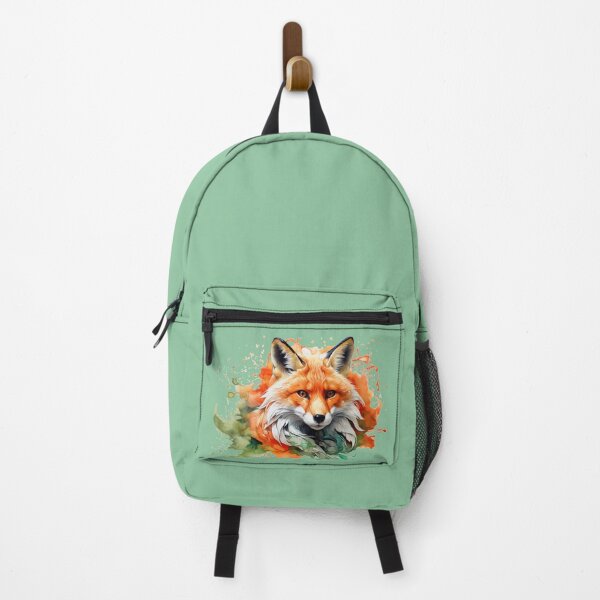Item preview, digital watercolor of a fox - green background designed and sold by Rose Design & Photos.