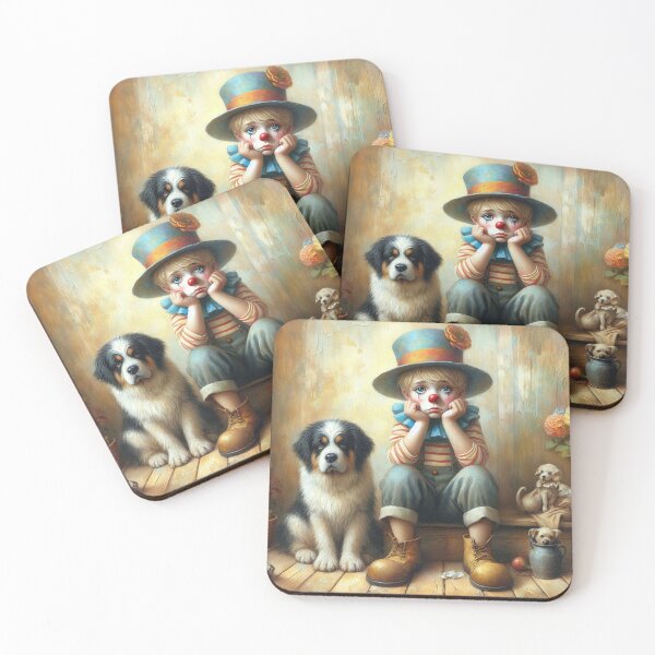 Item preview, Sad Boy Clown with a Dog  - Whimsical Clowns designed and sold by MarinaFila.