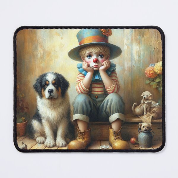 Item preview, Sad Boy Clown with a Dog - Whimsical Clowns designed and sold by MarinaFila.