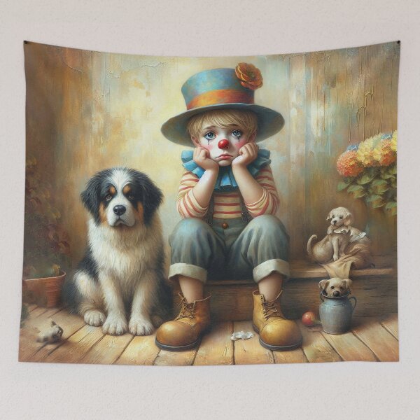 Item preview, Sad Boy Clown with a Dog  - Whimsical Clowns designed and sold by MarinaFila.