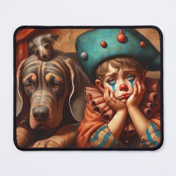 Item preview, Sad Boy Clown with a Dog - Whimsical Clowns designed and sold by MarinaFila.