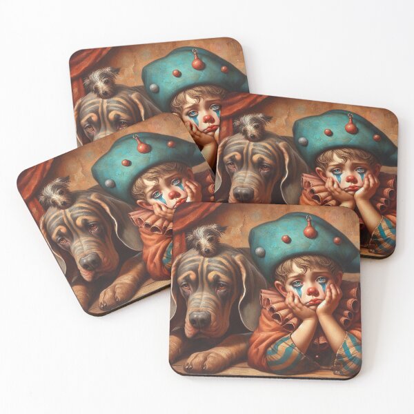Item preview, Sad Boy Clown with a Dog  - Whimsical Clowns designed and sold by MarinaFila.
