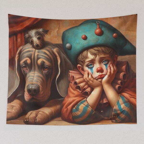 Item preview, Sad Boy Clown with a Dog  - Whimsical Clowns designed and sold by MarinaFila.