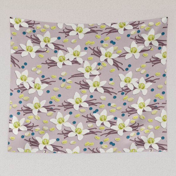 Item preview, Delicate flowers and fragrant vanilla pods, Beige background designed and sold by Alex  Blud.