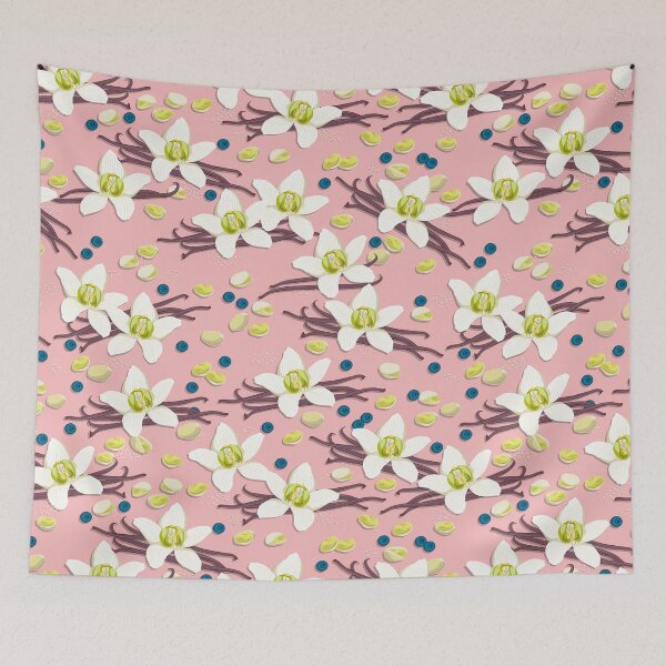 Item preview, Delicate flowers and fragrant vanilla pods, Pink background designed and sold by Alex  Blud.