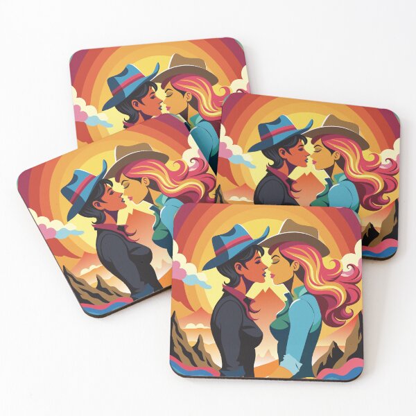 Item preview, Lesbian Pride Cowgirls in Love with Rainbow Theme designed and sold by PrideFlagMerch.