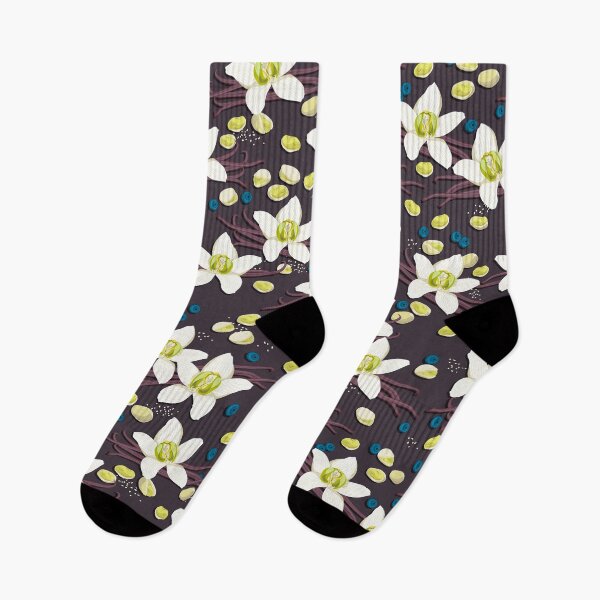 Item preview, Delicate flowers and fragrant vanilla pods, Black background designed and sold by Alex  Blud.